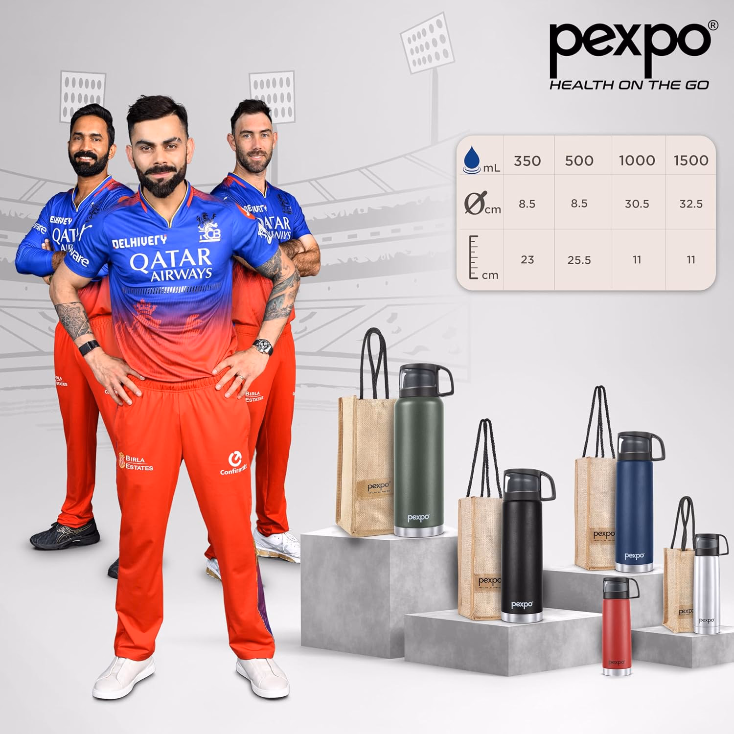 Pexpo - Fererro - Stainless Steel - Water Bottle With Jute Bag