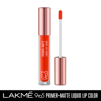 Lakme 9to5 Primer + Matte Liquid Lip Color - MO1 Confident Coral