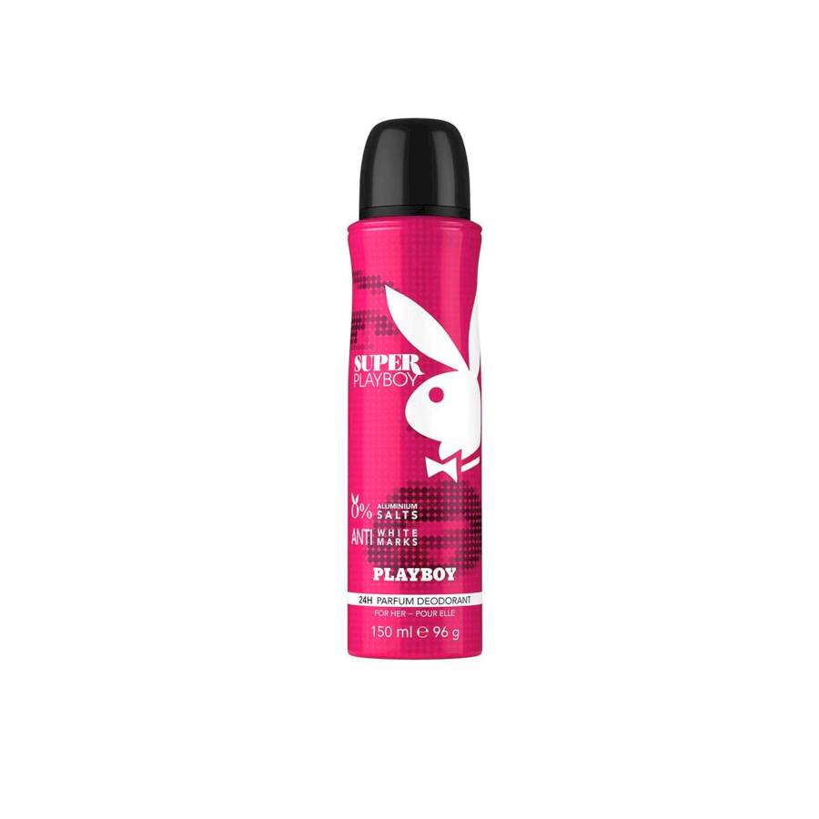 PLAY BOY - SUPER -0 % ALMINIIUM SALTS - ANTI WHITE MARKS - 24H PARFUM DEODRANT - FOR HER - POUR ELLE