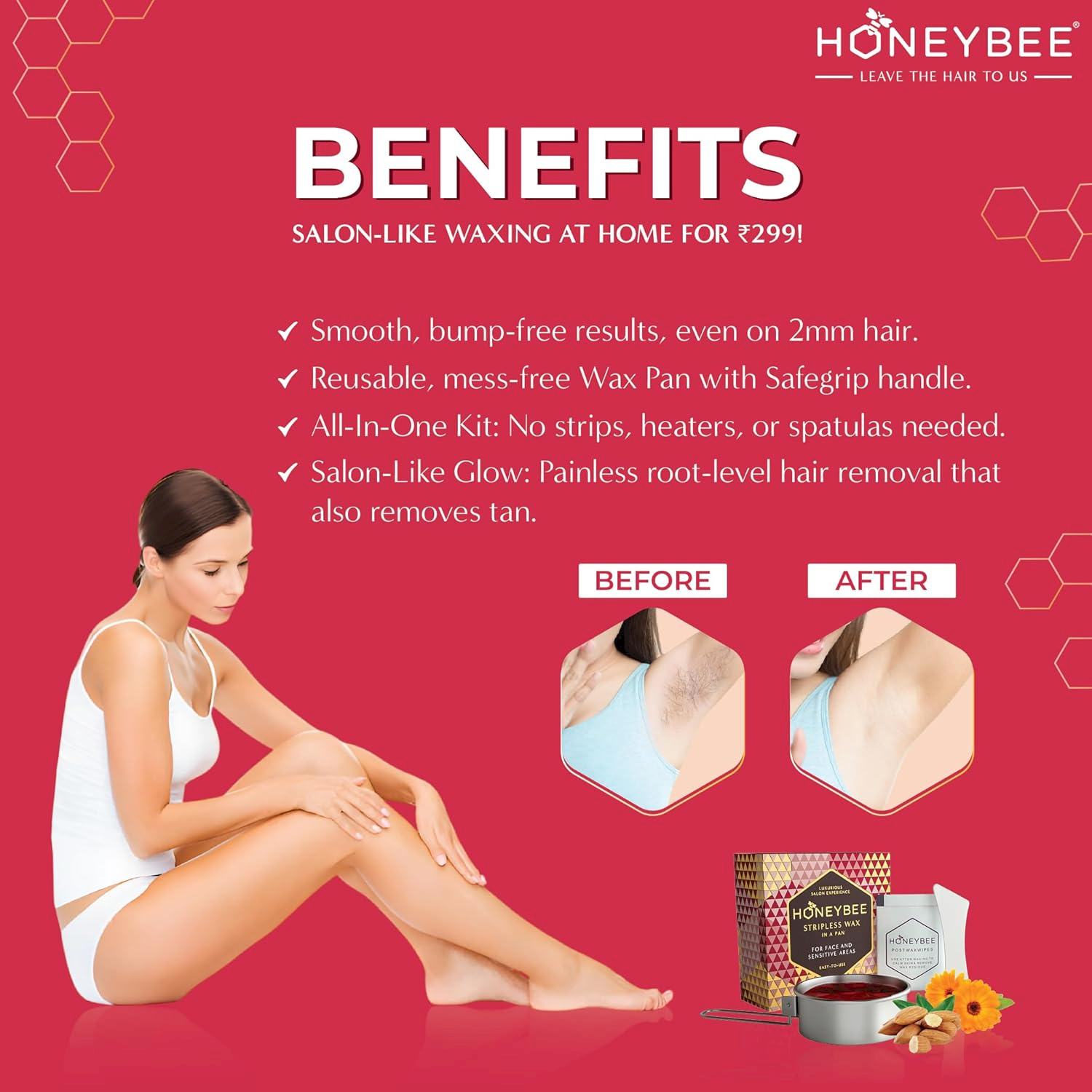 HONEYBEE - STRIPLESS - WAX IN A PAN - FOR FACE & SENSITIVE AREAS - EASY - TO - USE