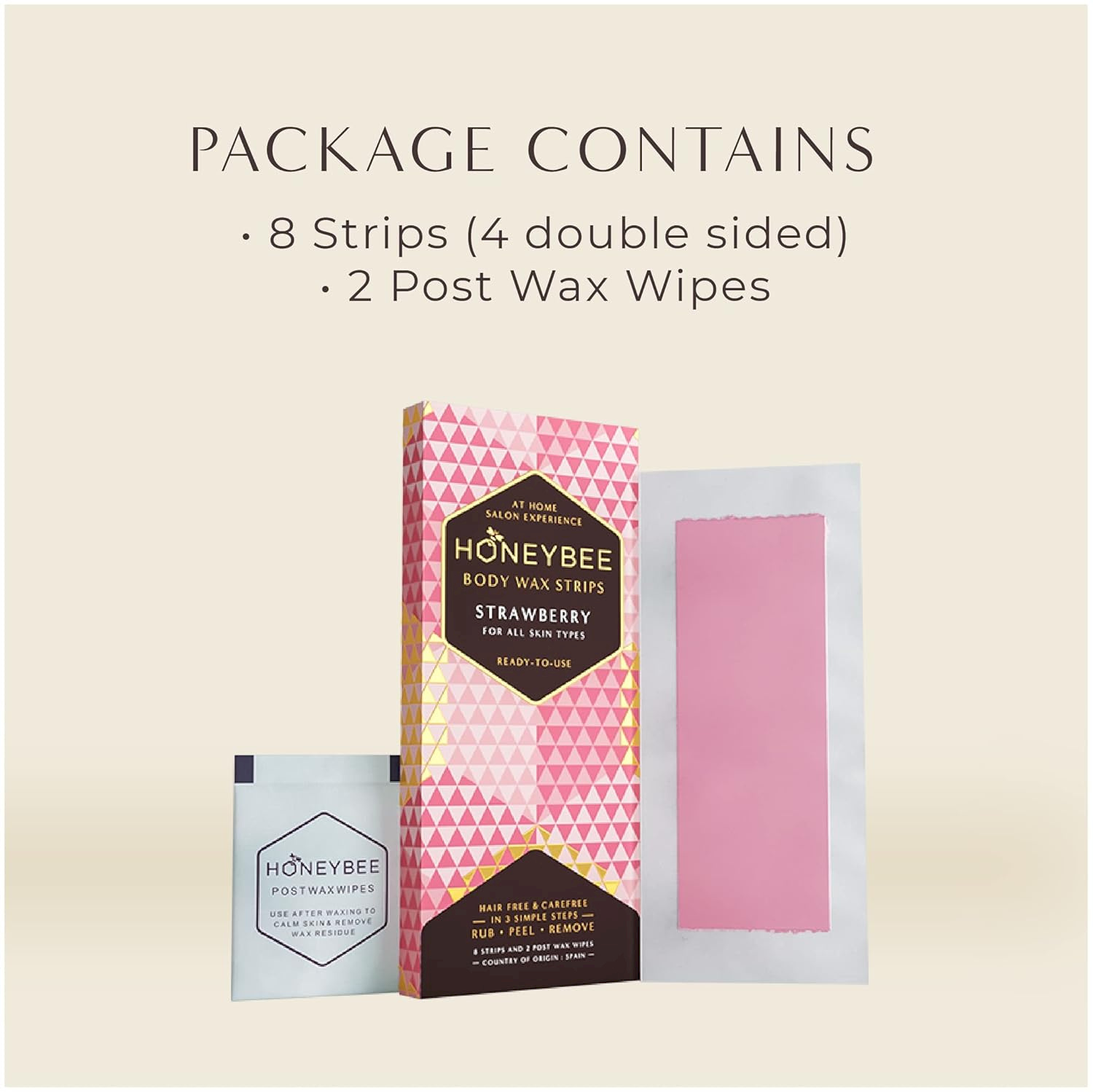 HONEYBEE - WAX STRIP - BODY - STRAWBERRY - READY TO USE