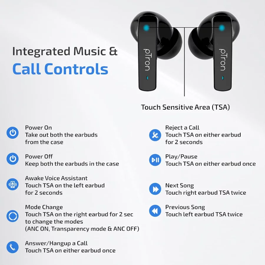 PTRON - BASSPODS 992 - ANC TRUE WIRELESS EARBUDS