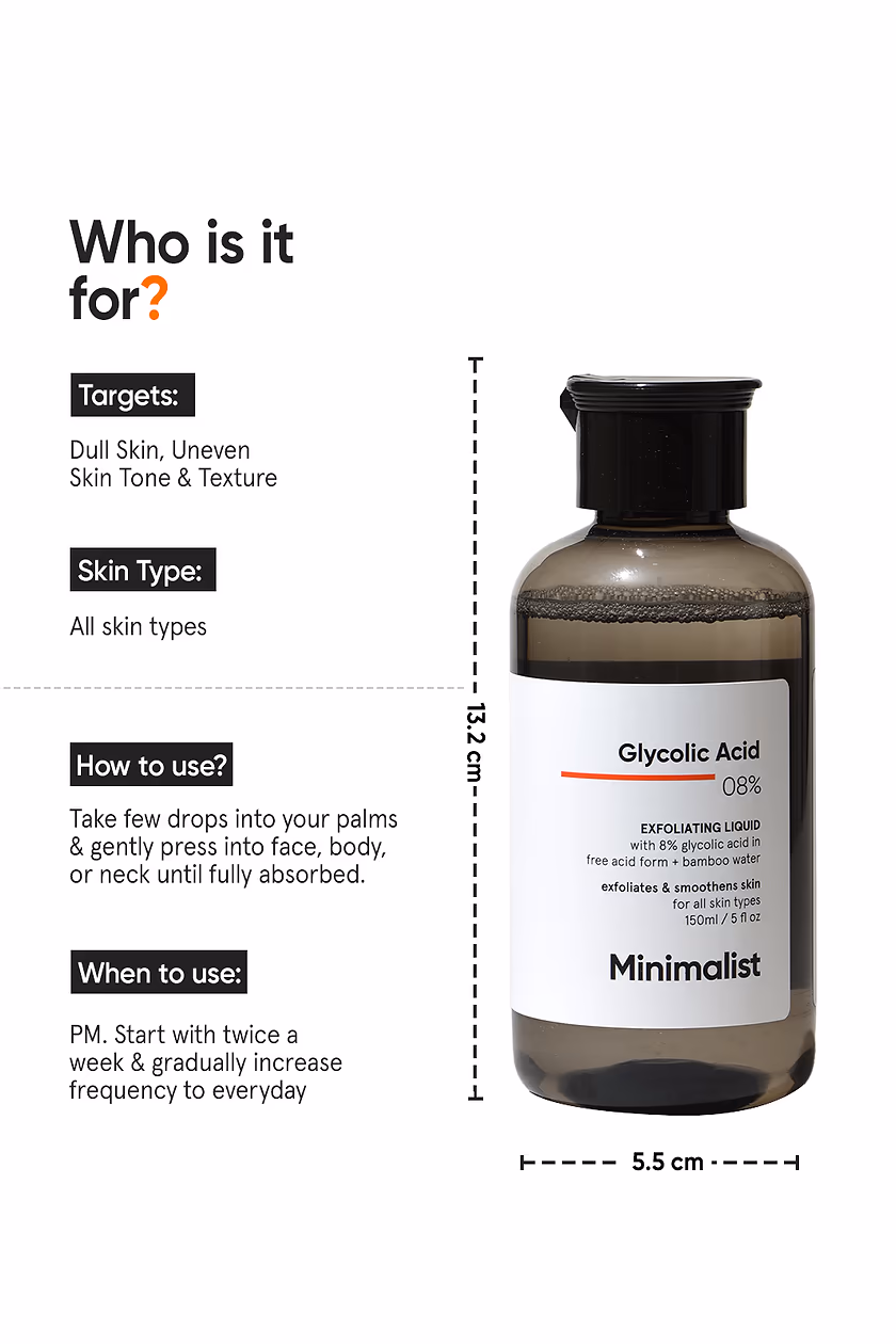 MINIMALIST - GLYCOLIC ACID 08% - EXFOLIATING LIQUID