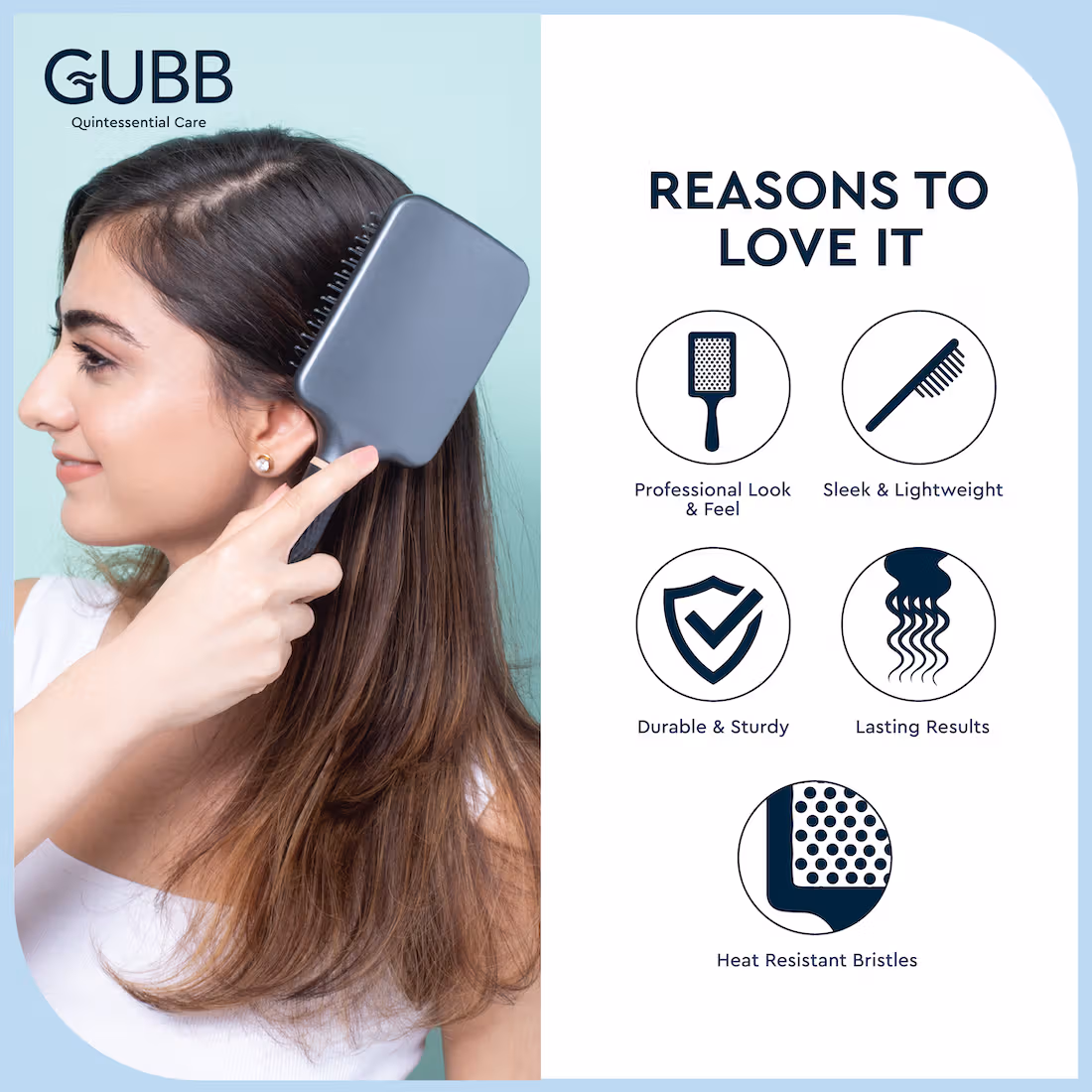 GUBB - Elite - Paddle Brush With Pin -For Detangle & Straighten Hai