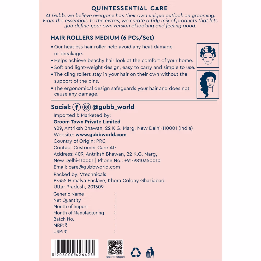 Gubb - Hair Roller Medium - Set Of 6 Hair Curler