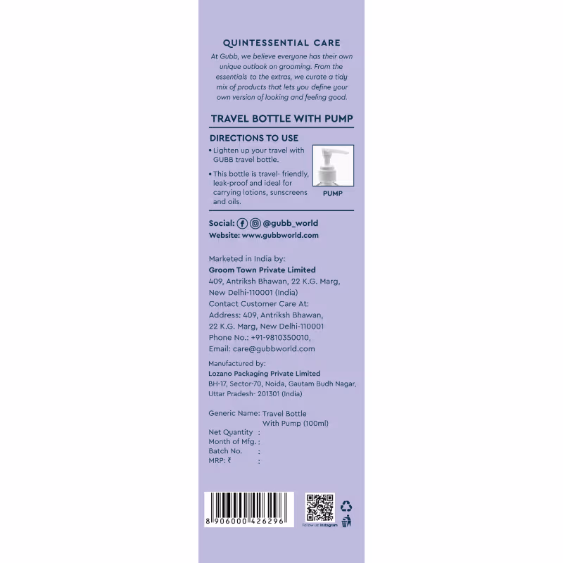 Gubb - Pump Bottle - For Lotion Travel Bottle Refillable Pump Bottle