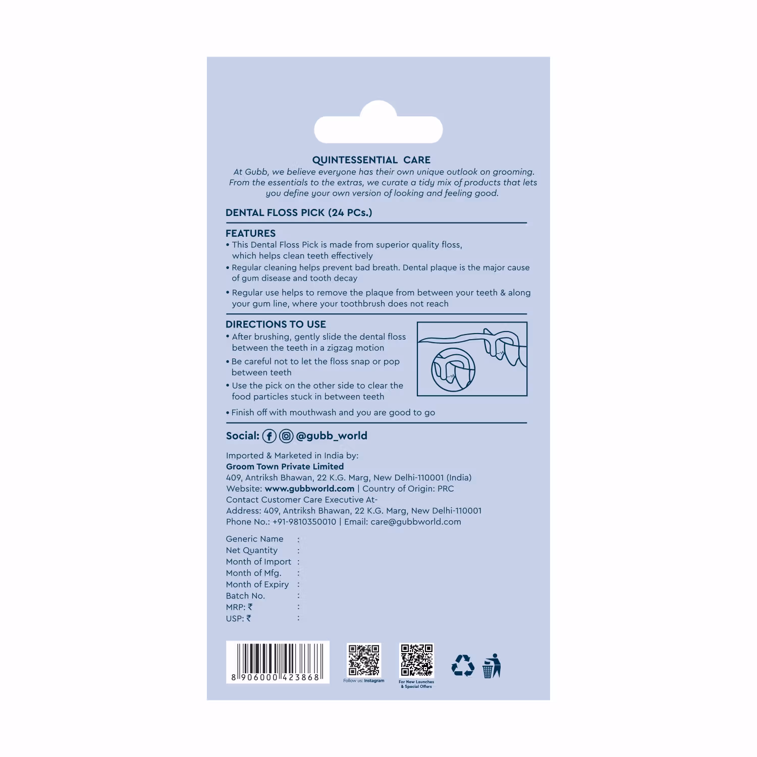 Gubb - Dental Floss Toothpicks - Oral Hygiene Essential with Extra Strong Thread