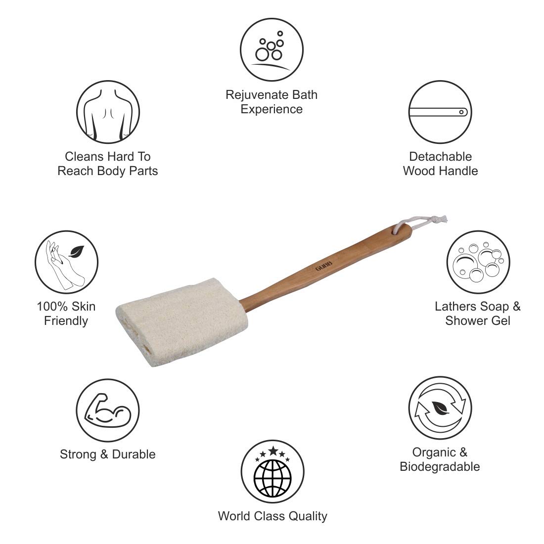 Gubb - Natural Loofah - With Detachable Wooden Handle - Exfoliating Bath Brush