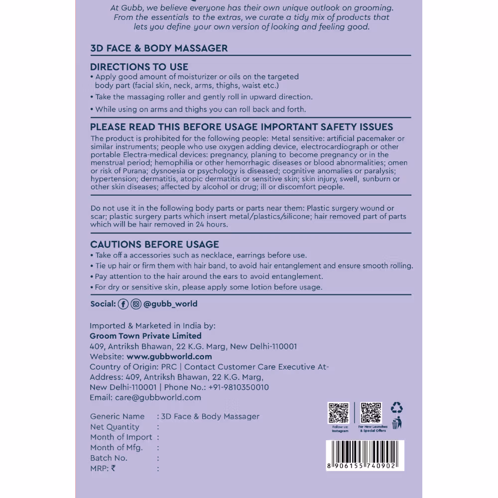 Gubb - 3D Manual - Face & Body Massages, - with 288 cuts For face Skin Lifting And Slimming