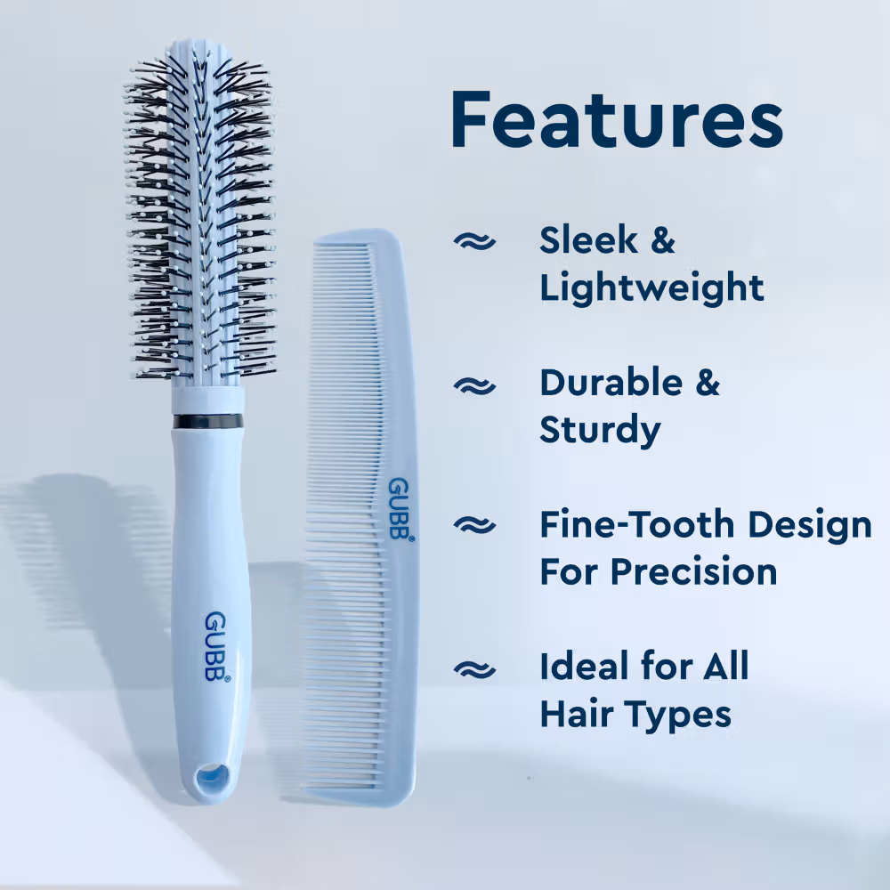 Gubb - Santorini Hues - Grooming Combo - (Round Hair Brush + Hair Comb)