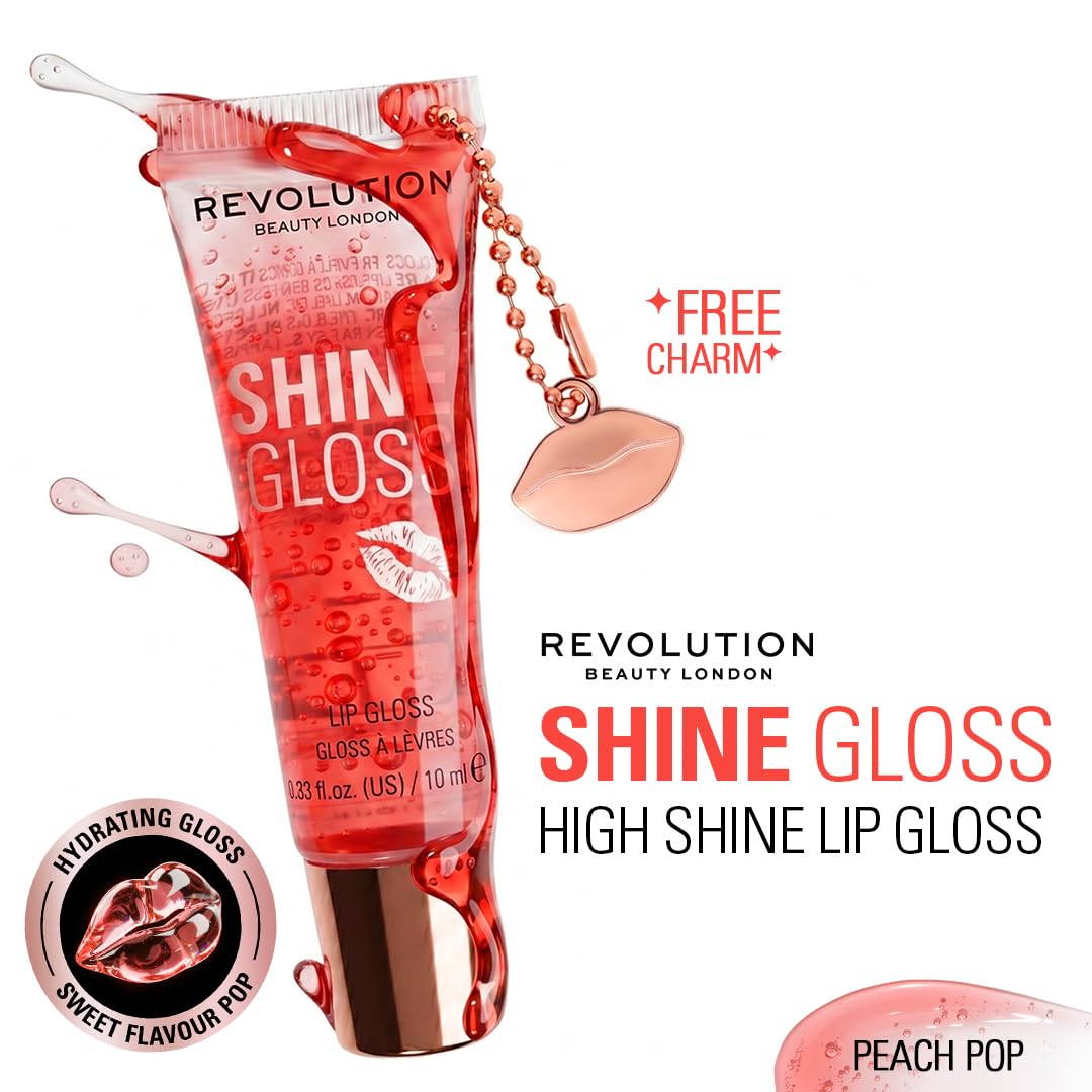 Makeup Revolution - Peach Pop - Shine Gloss Lip Gloss - High Shine Non-Sticky Lip Gloss for Women