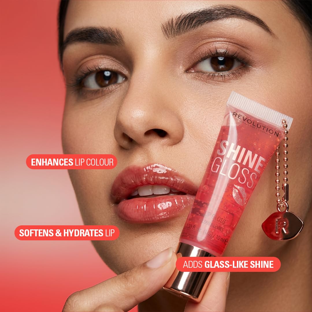 Makeup Revolution - Peach Pop - Shine Gloss Lip Gloss - High Shine Non-Sticky Lip Gloss for Women