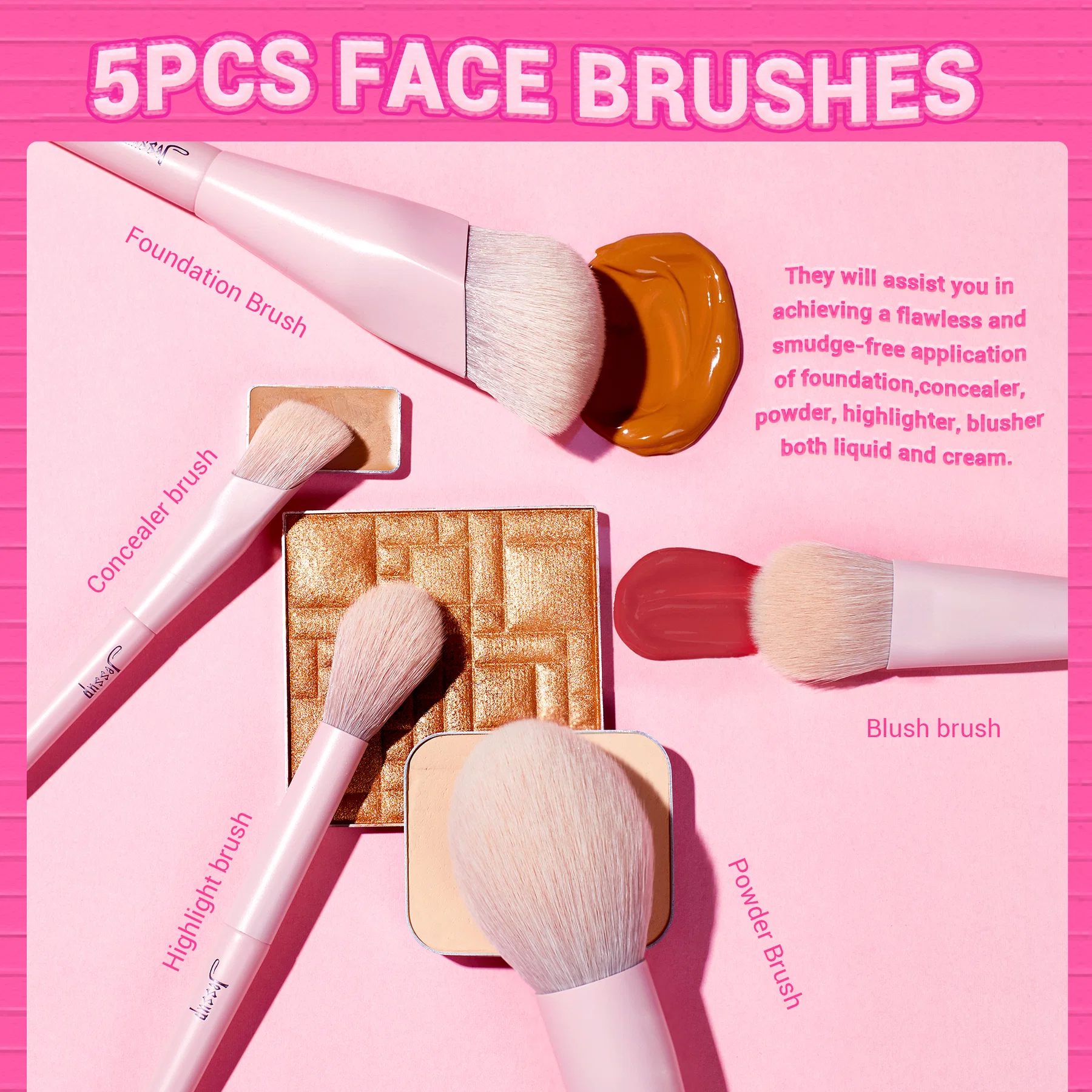 Jessup - Crystal Pink - Makeup Brushes Set Premium Vegan Collection IV