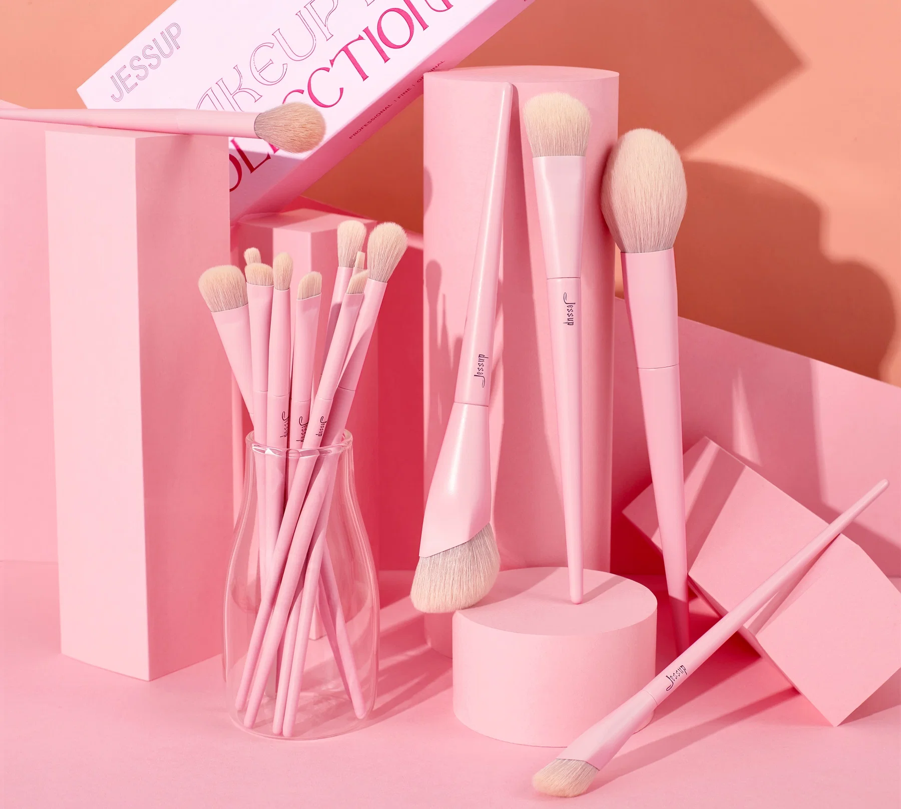 Jessup - Crystal Pink - Makeup Brushes Set Premium Vegan Collection IV