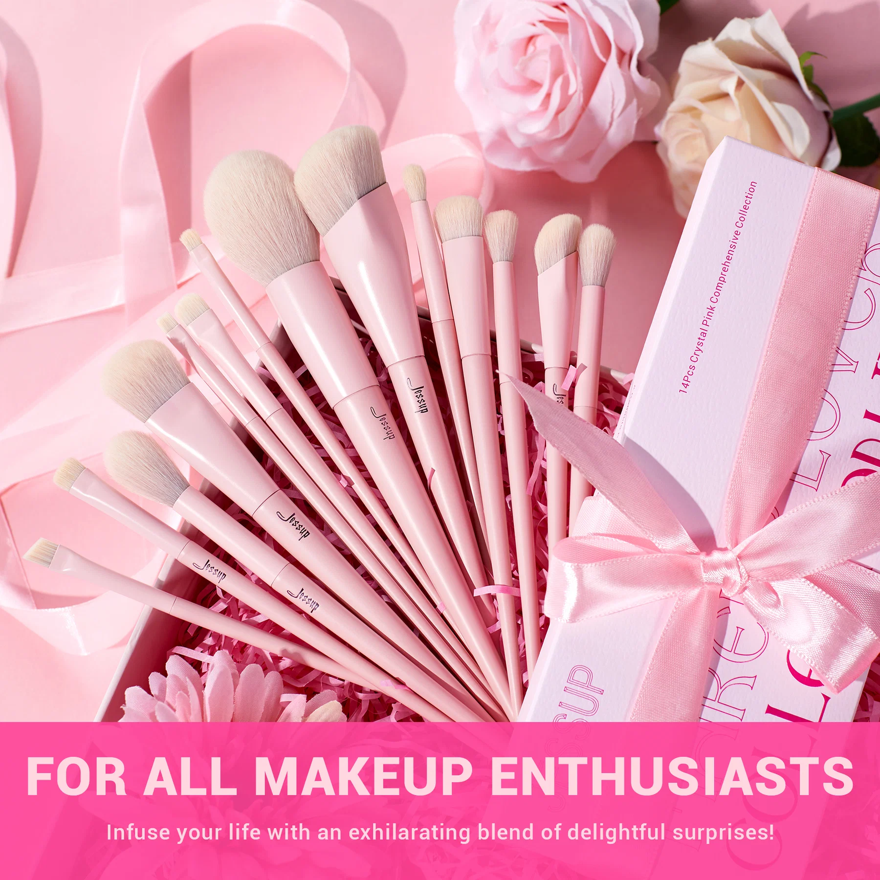 Jessup - Crystal Pink - Makeup Brushes Set Premium Vegan Collection IV