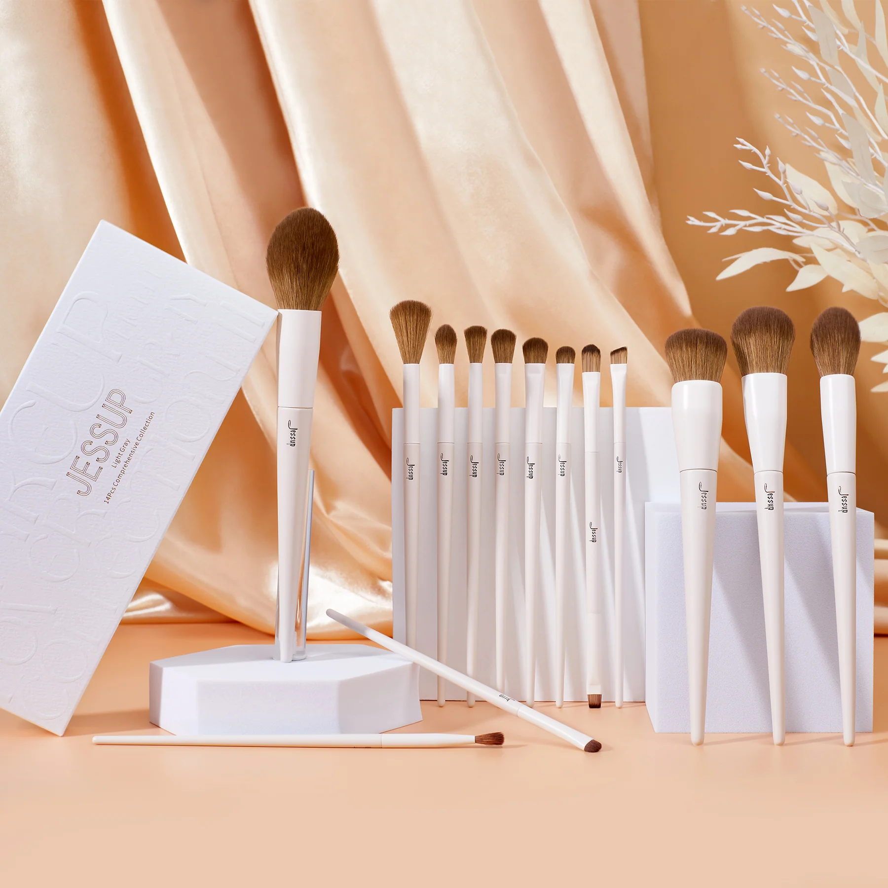 Jessup - Luxury Light Gray - 14Pcs Comprehensive Eye and Face Brush Set