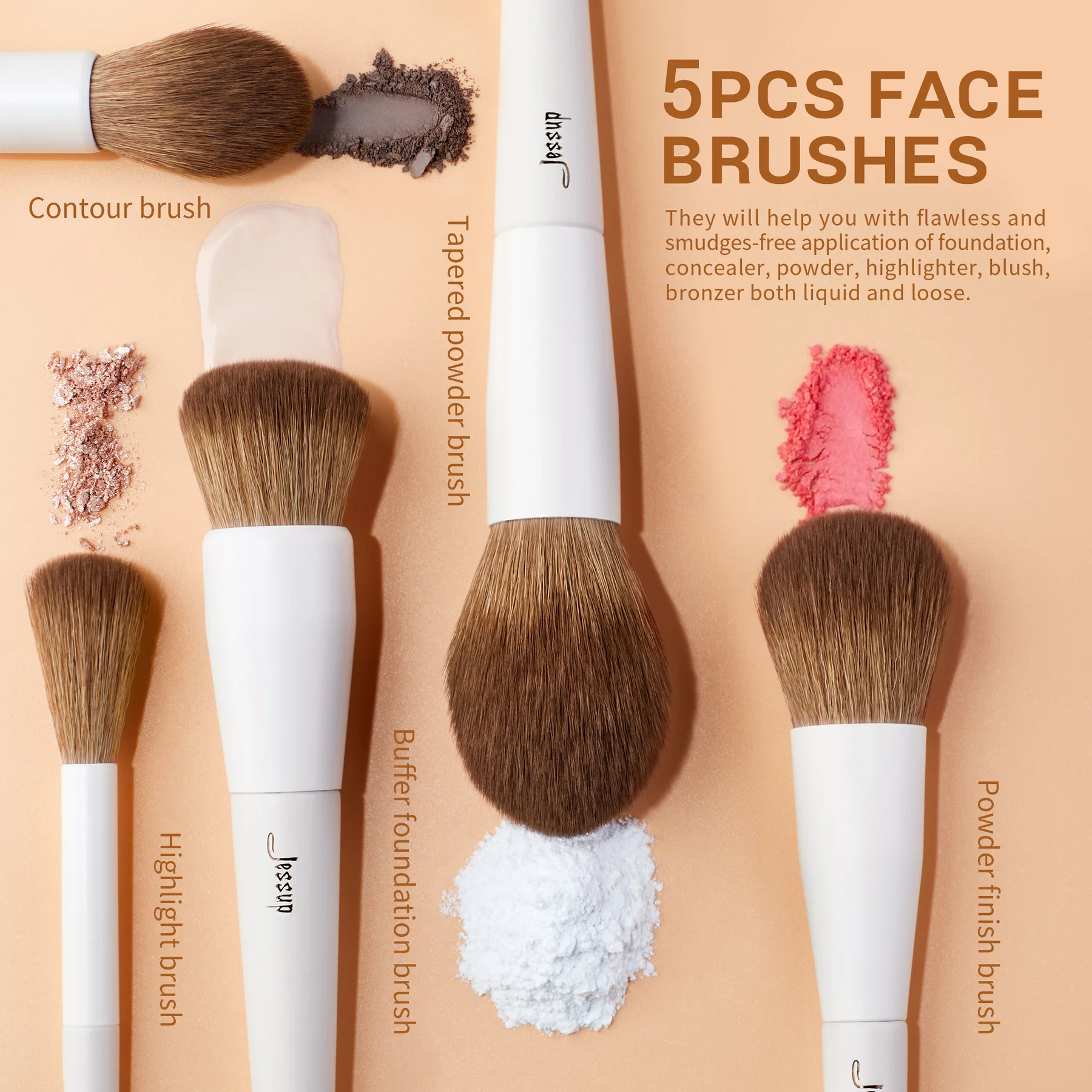Jessup - Luxury Light Gray - 14Pcs Comprehensive Eye and Face Brush Set