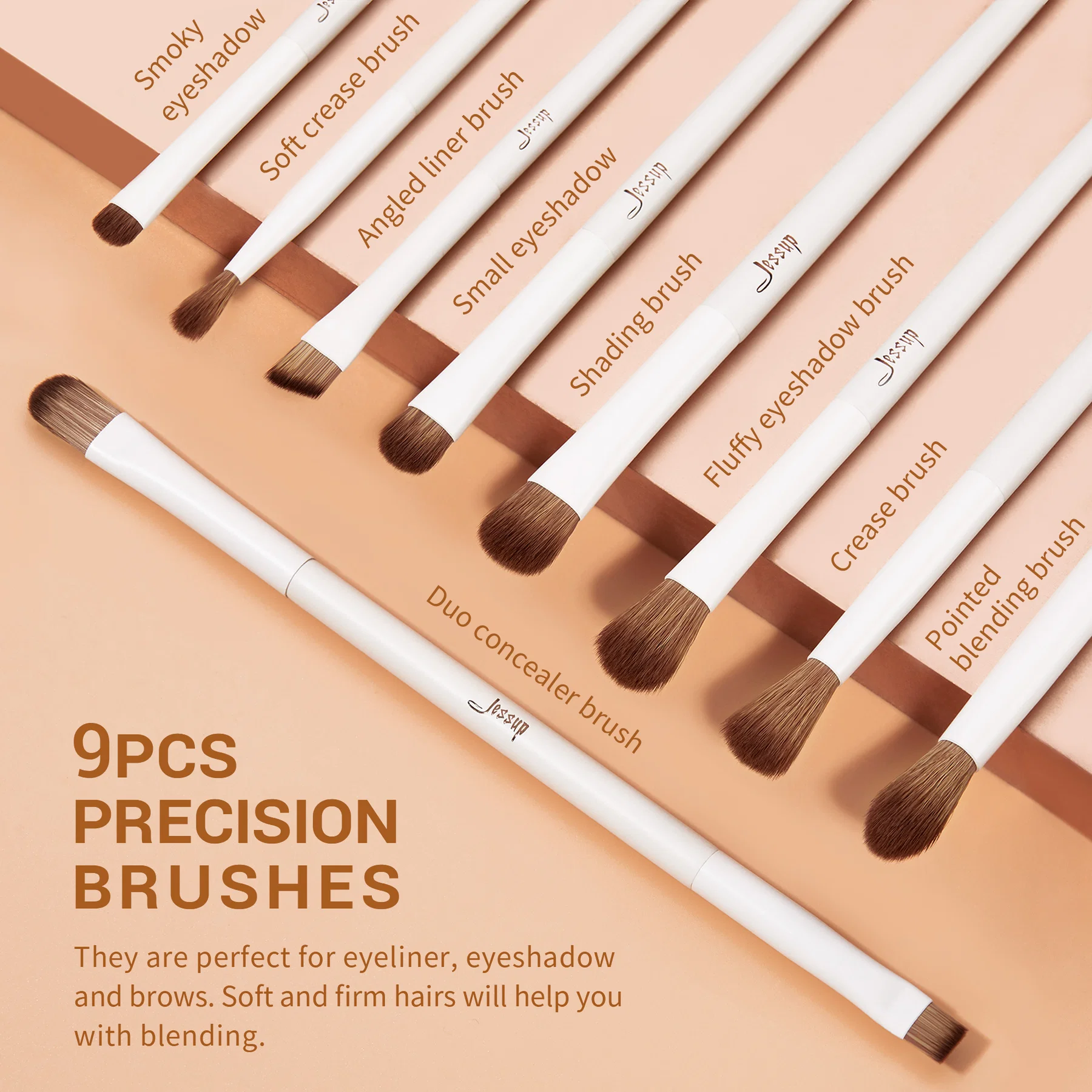 Jessup - Luxury Light Gray - 14Pcs Comprehensive Eye and Face Brush Set