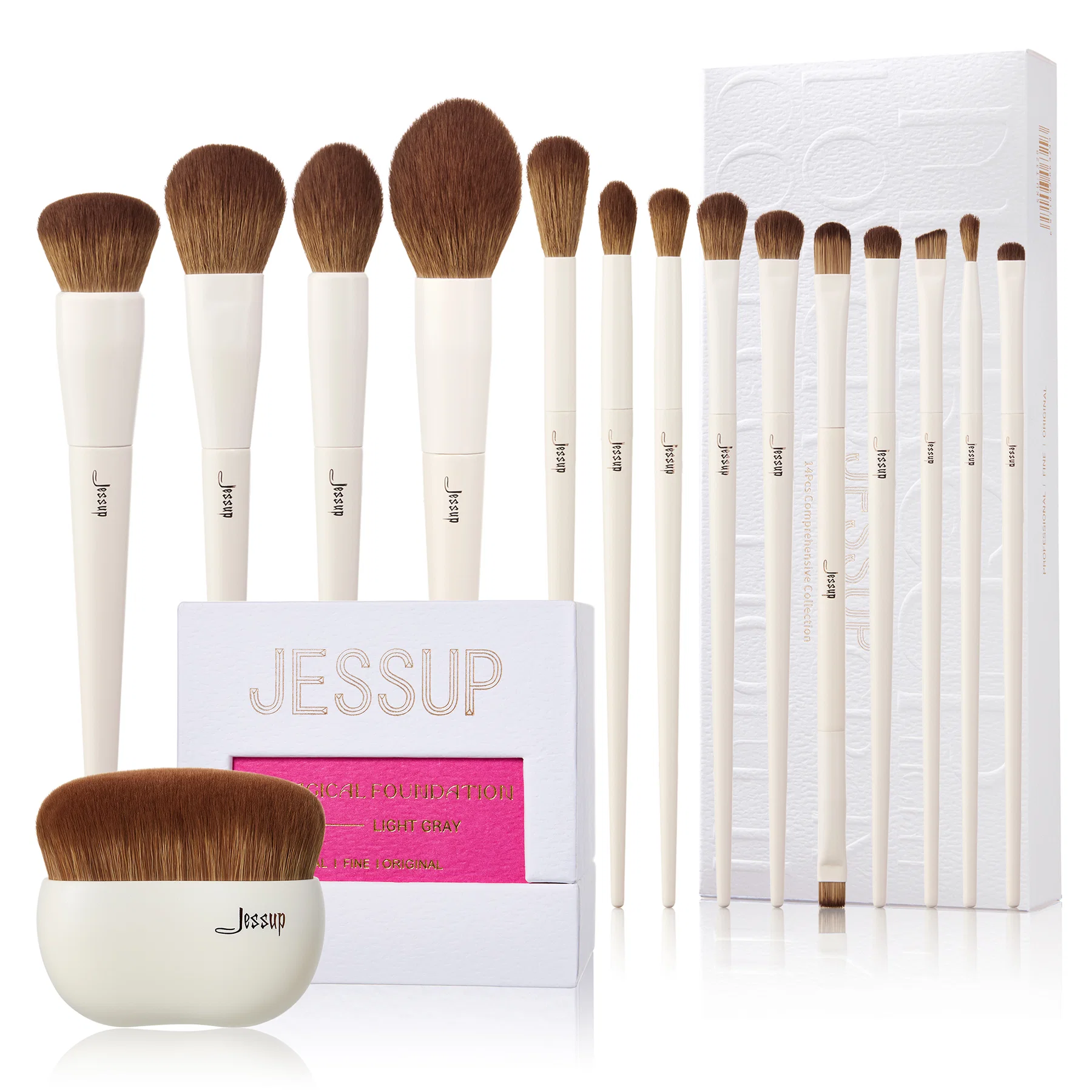 Jessup - Luxury Light Gray - 14Pcs Comprehensive Eye and Face Brush Set
