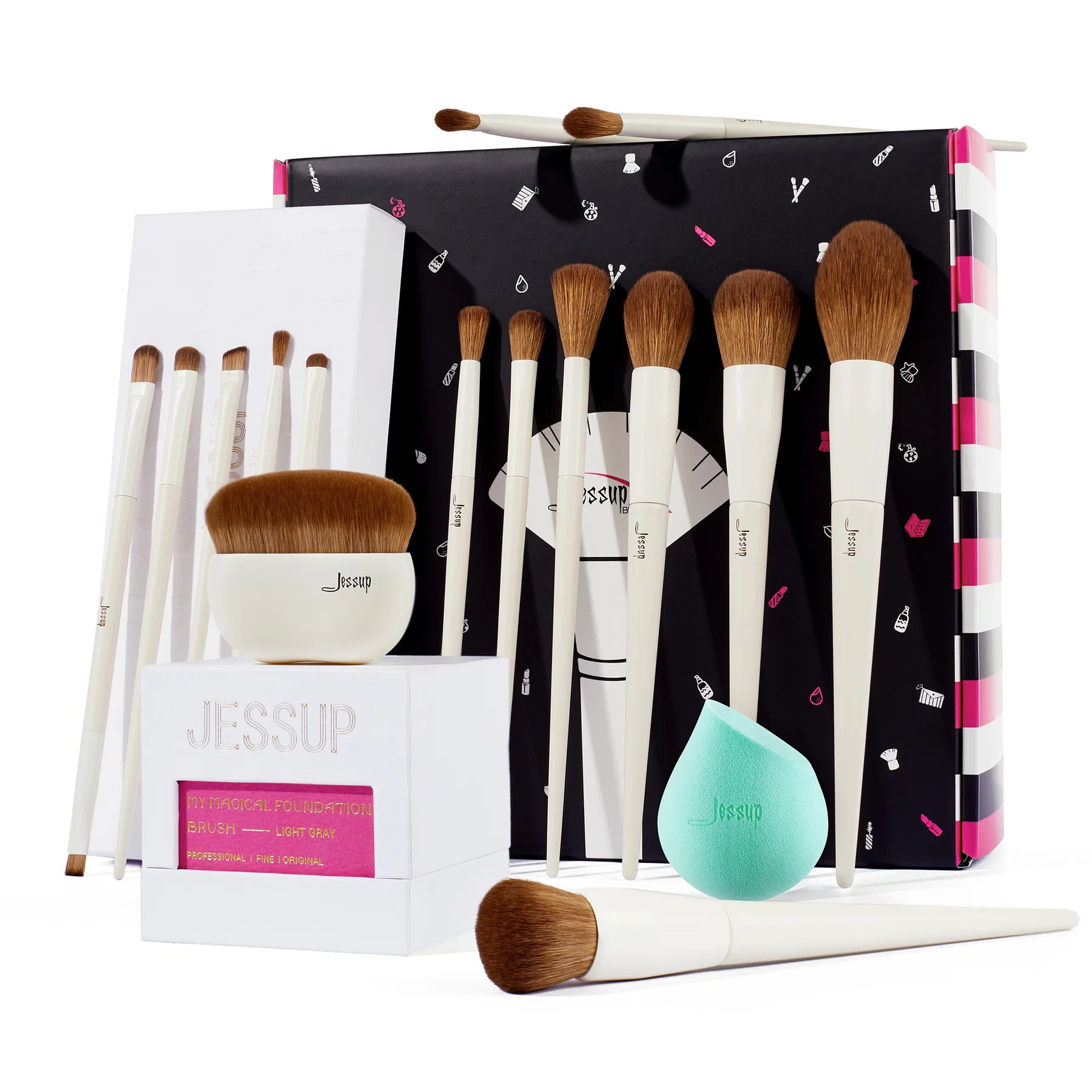 Jessup - Luxury Light Gray - 14Pcs Comprehensive Eye and Face Brush Set