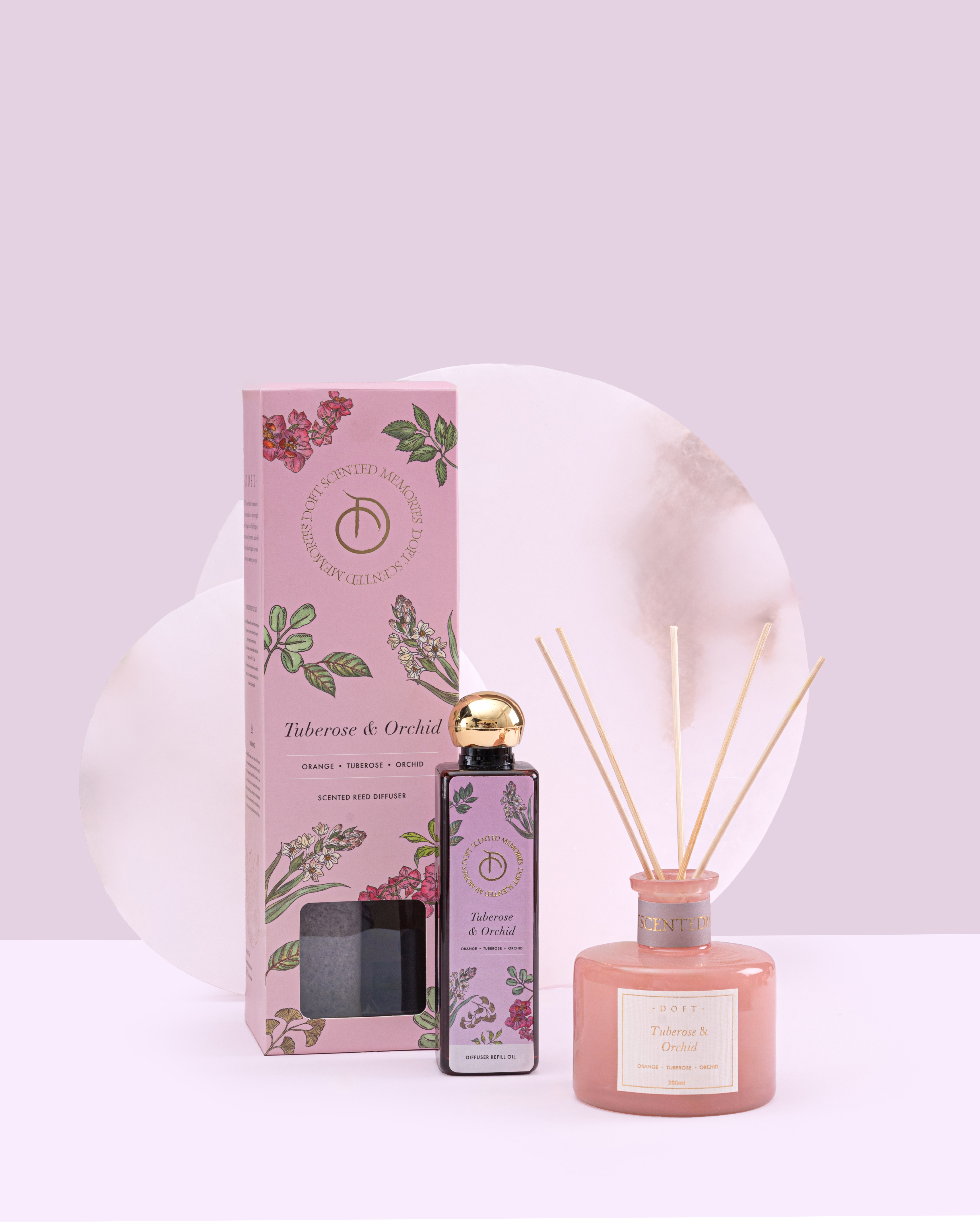 Doft - Tuberose & Orchid - Scented Reed Diffuser Set