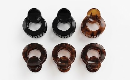 Birdware - Round Claw Clip - Acrylic Material Stone For Women - Pack of 6 pcs