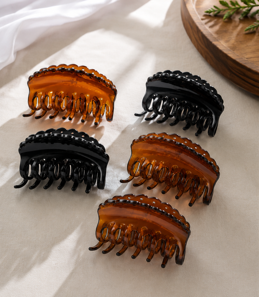 Birdware - Black/Shell Colour - Medium - Hair Clips for Women and Girls - Pack of 6 pcs