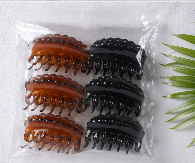 Birdware - Black/Shell Colour - Medium - Hair Clips for Women and Girls - Pack of 6 pcs