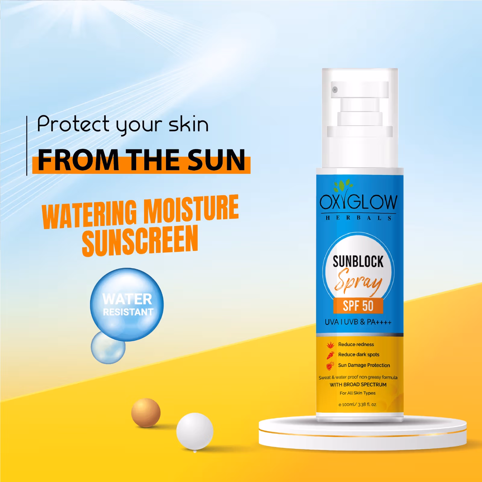 Oxyglow Herbals - Sunblock Spray - SPF 50 PA++++ UVA UVB
