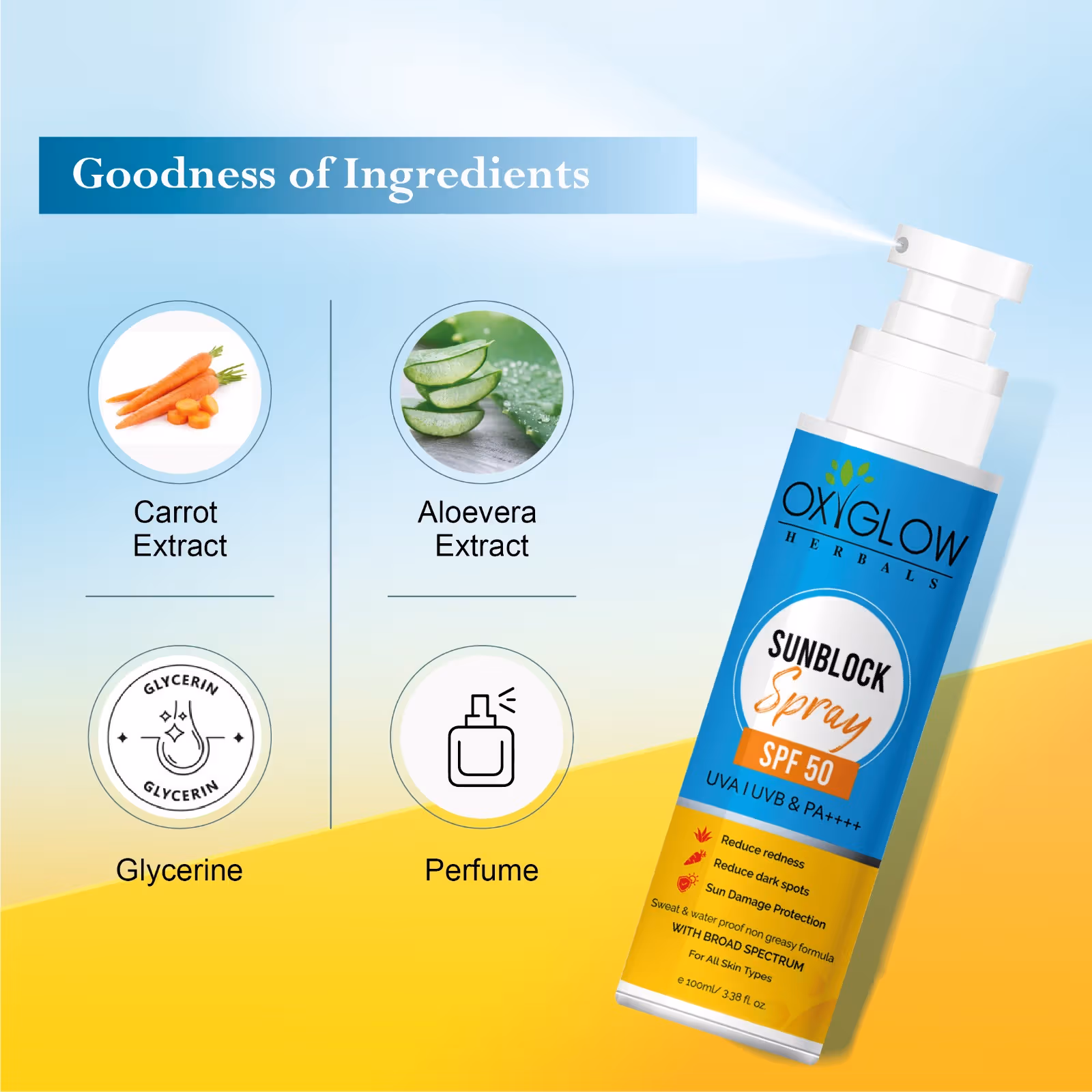 Oxyglow Herbals - Sunblock Spray - SPF 50 PA++++ UVA UVB