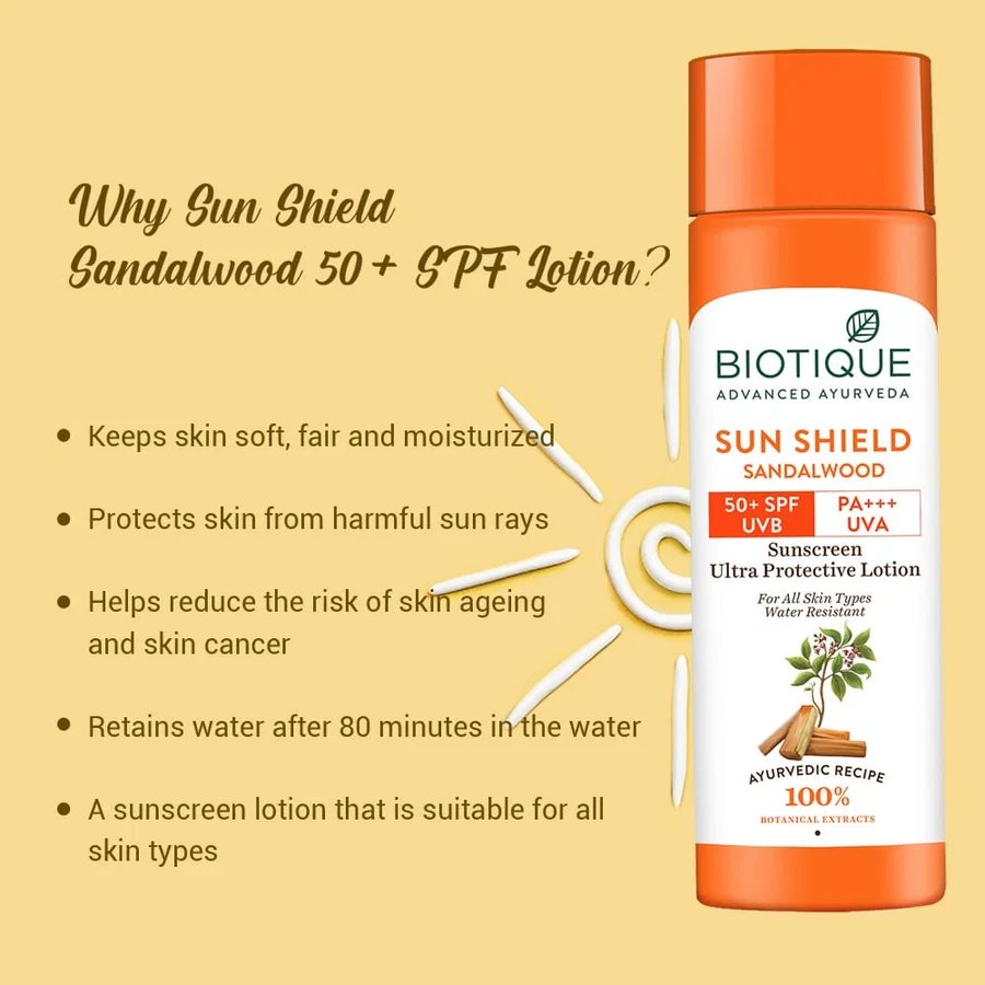 Biotique - Sandalwood - Sun Shield- 50+spf sunscreen lotion