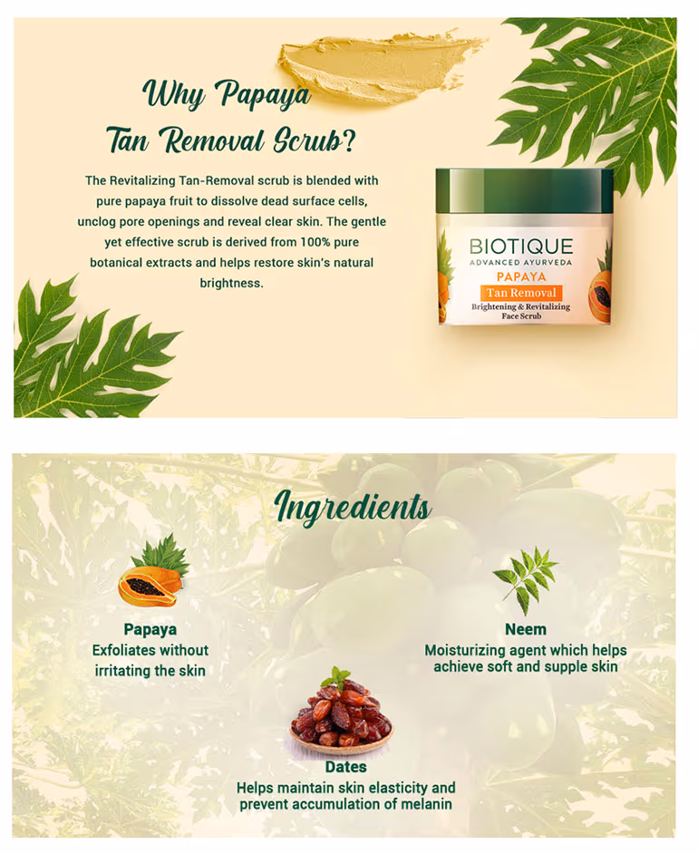 Biotique - Papaya - Tan Removal - Brightening & Revitalizing - Face Scrub