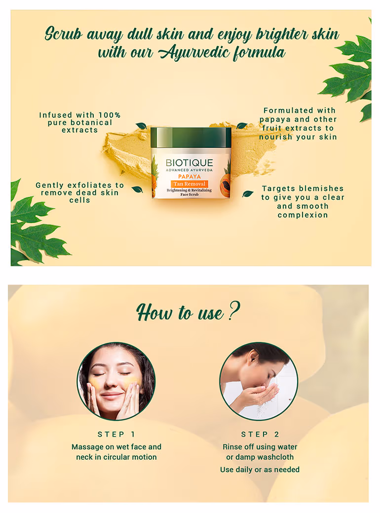 Biotique - Papaya - Tan Removal - Brightening & Revitalizing - Face Scrub