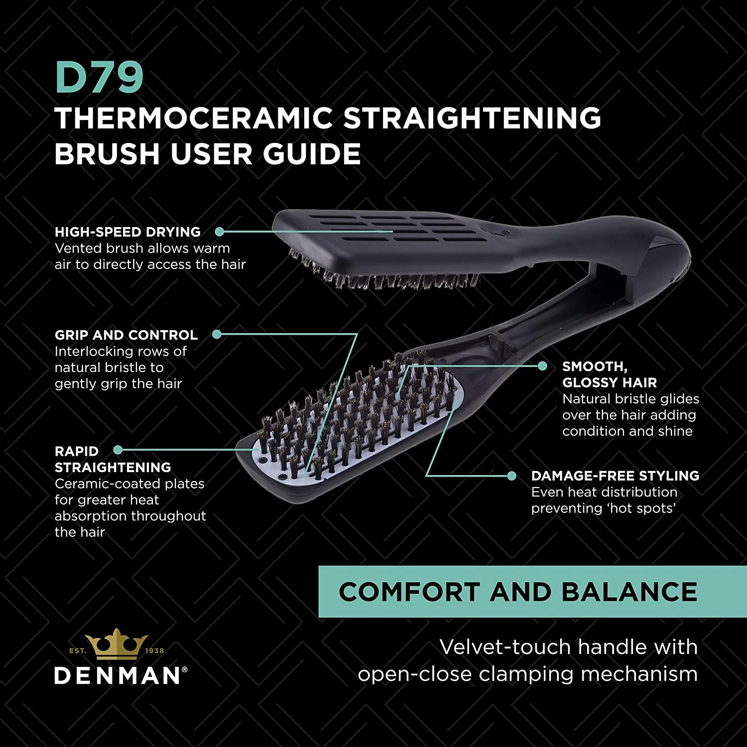 Denman - D-79 - Thermo Straightening Brush (Boar Bristles)