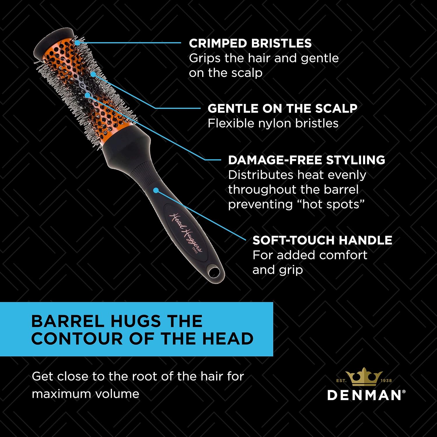 Denman - DHH2 - Head Hugger Hot Curl - Round Hair Brush