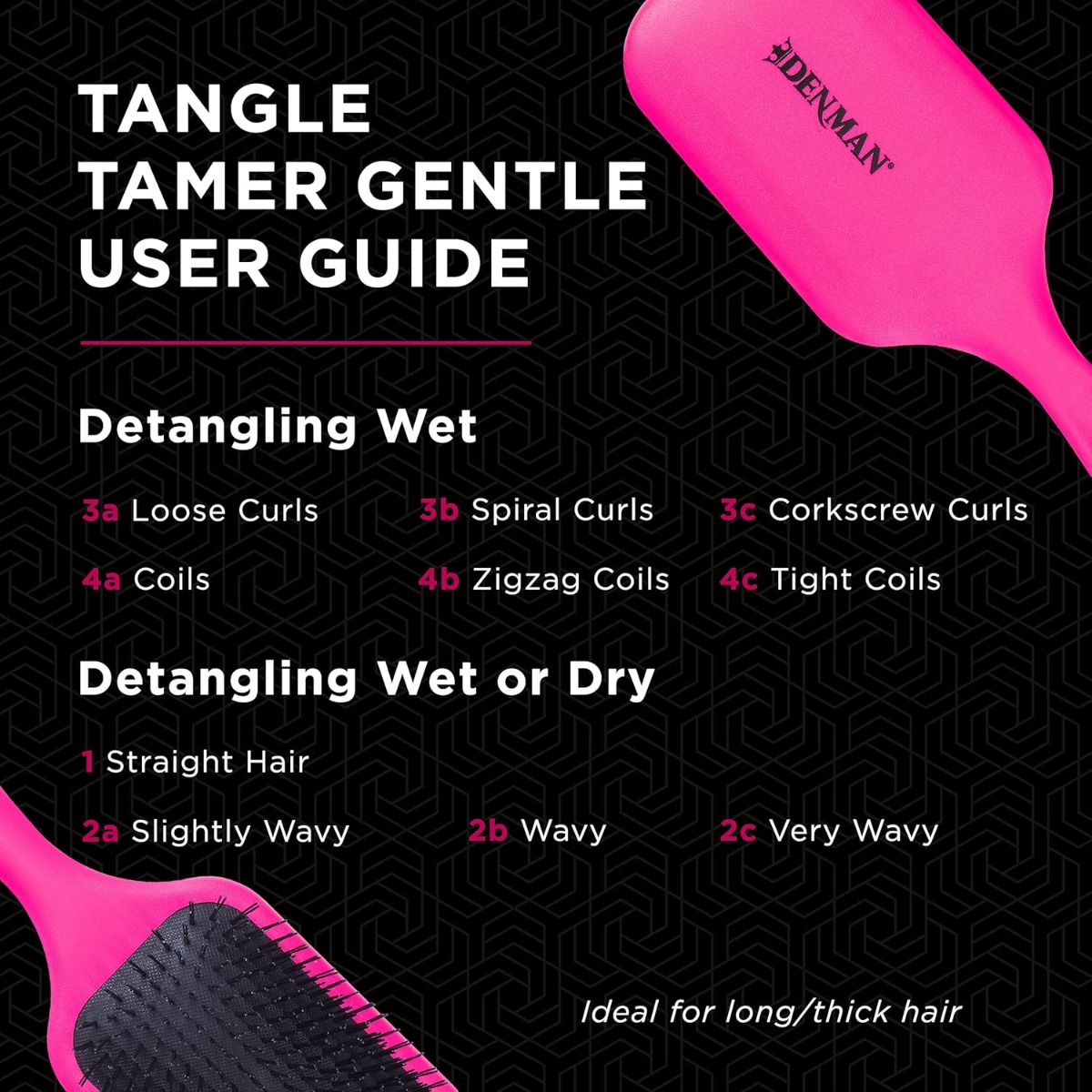 Denman - D090L - Pink - Tangle Tamer Brush