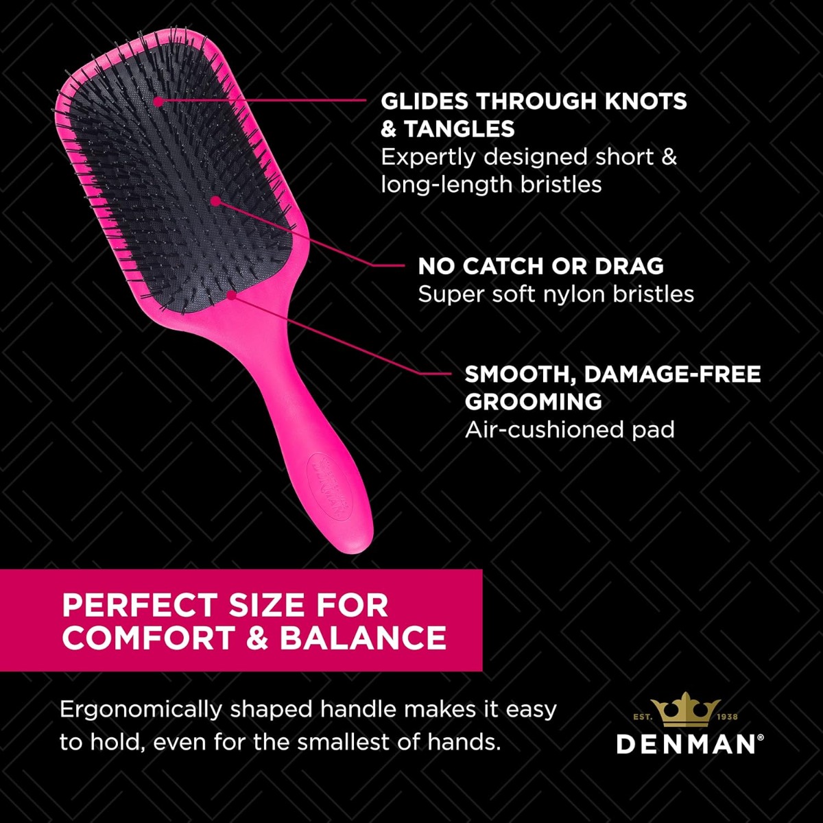 Denman - D090L - Pink - Tangle Tamer Brush