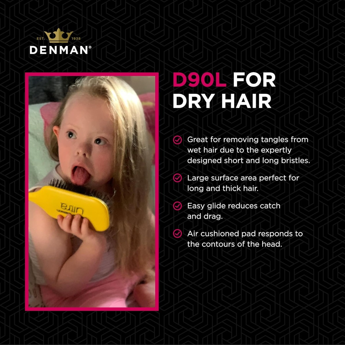 Denman - D090L - Pink - Tangle Tamer Brush