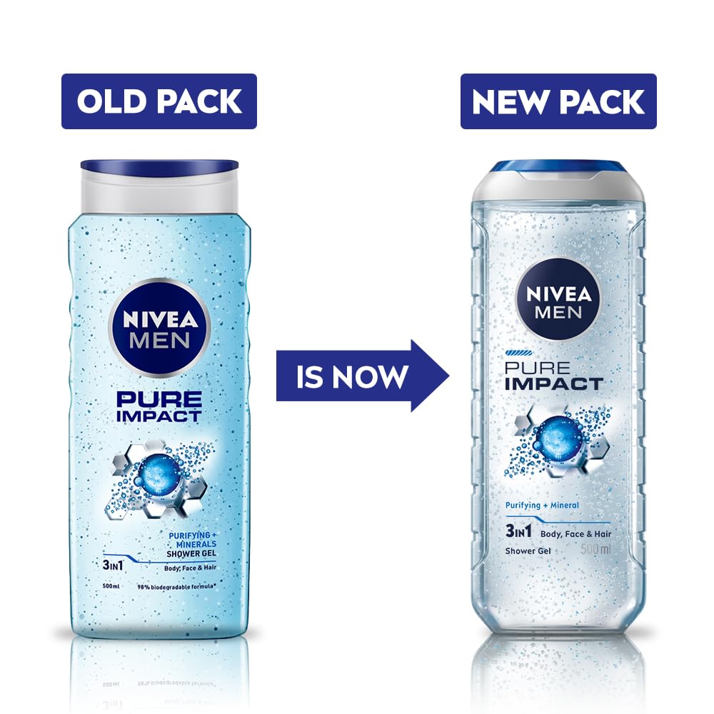 Nivea Men - Pure Impact - Shower Gel for Face, Body & Hair