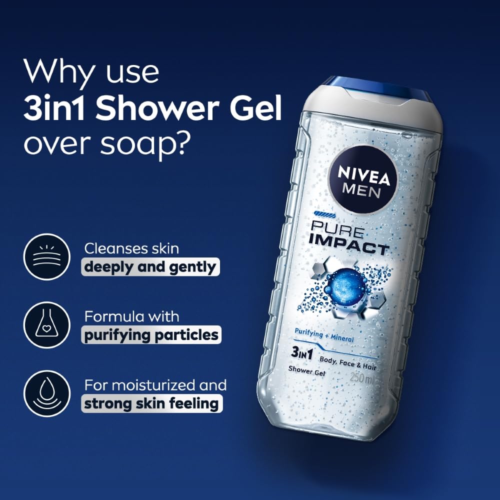 Nivea Men - Pure Impact - Shower Gel for Face, Body & Hair