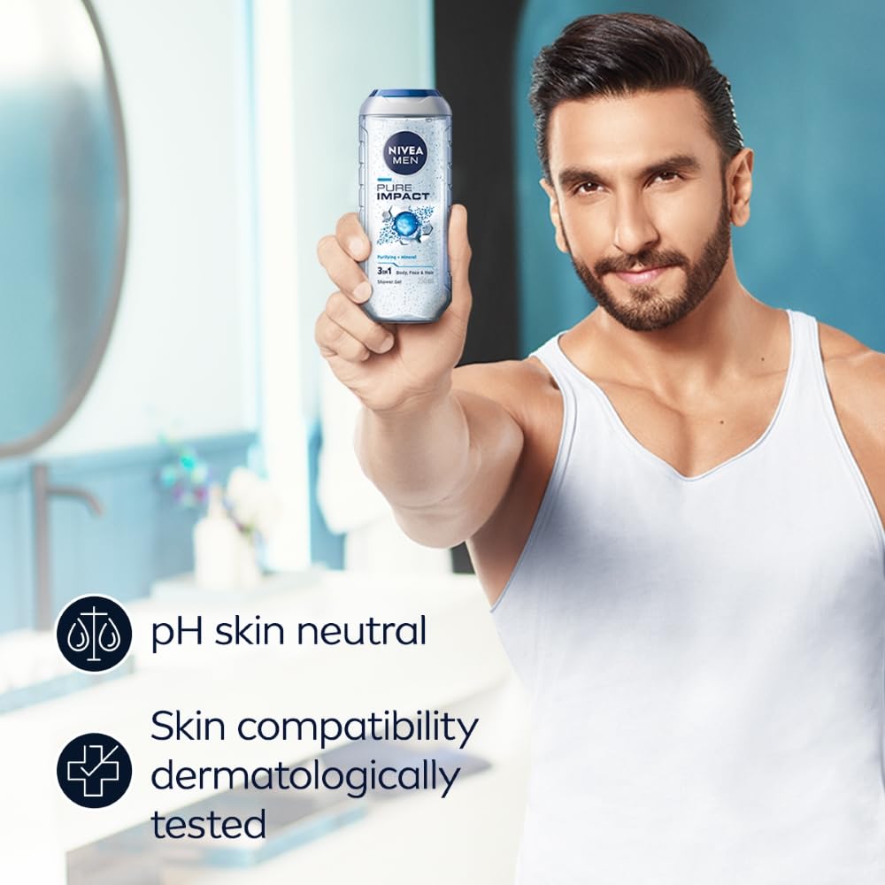 Nivea Men - Pure Impact - Shower Gel for Face, Body & Hair