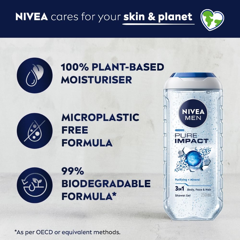 Nivea Men - Pure Impact - Shower Gel for Face, Body & Hair