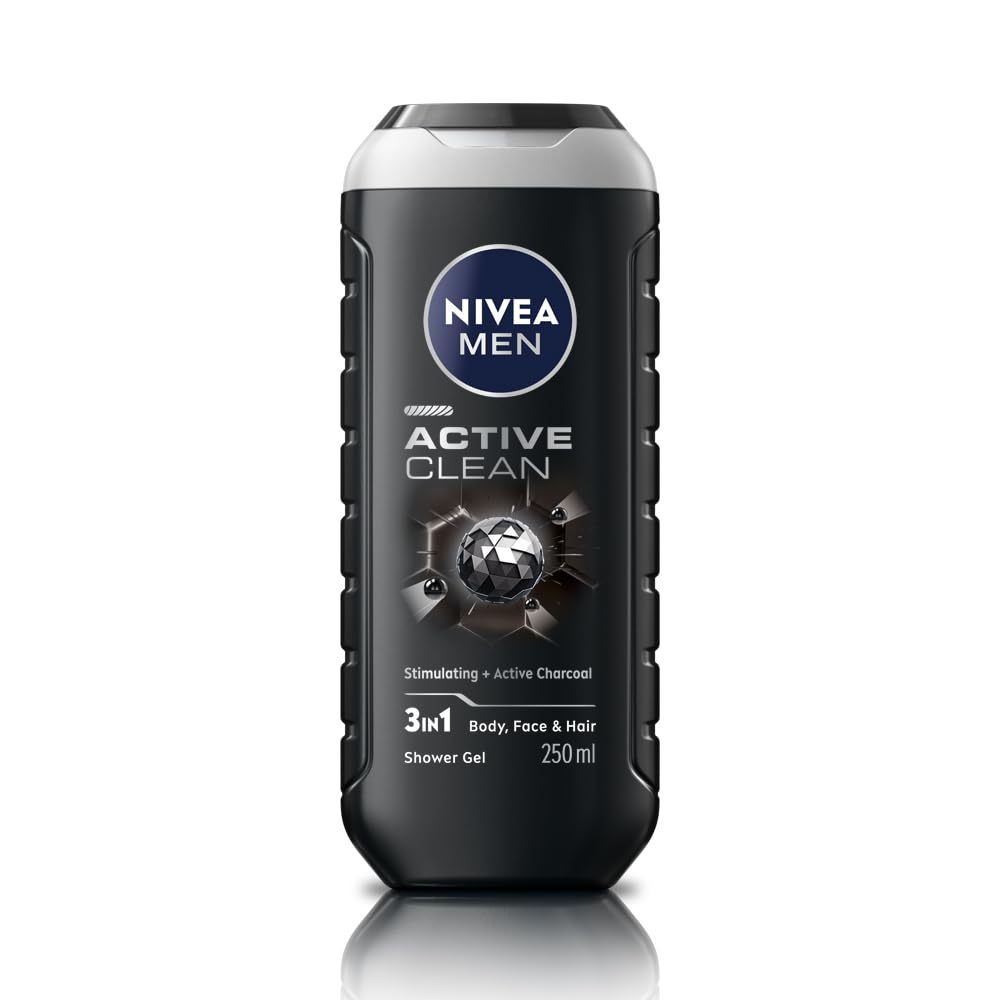 Nivea Men - Active Clean - Stimulating+Active Charcoal-Shower Gel for Body, Face & Hair