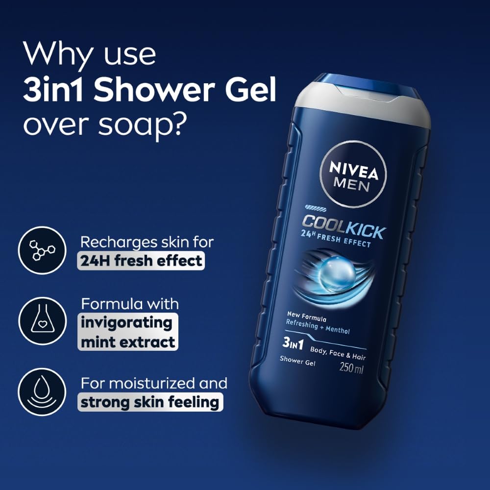 Nivea Men - Cool Kick - Shower Gel - Face, Body & Hair