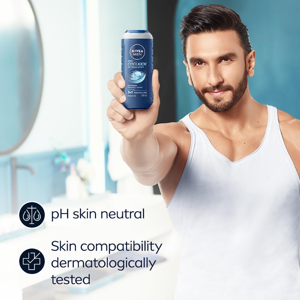 Nivea Men - Cool Kick - Shower Gel - Face, Body & Hair