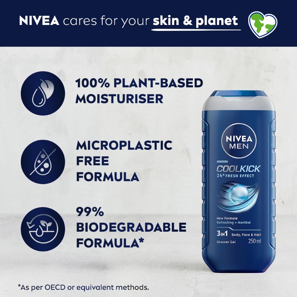 Nivea Men - Cool Kick - Shower Gel - Face, Body & Hair