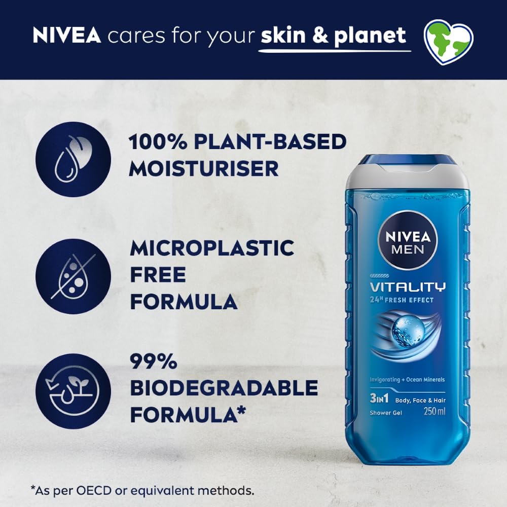 Nivea Men - Vitality Fresh - Shower Gel - Face, Body & Hair