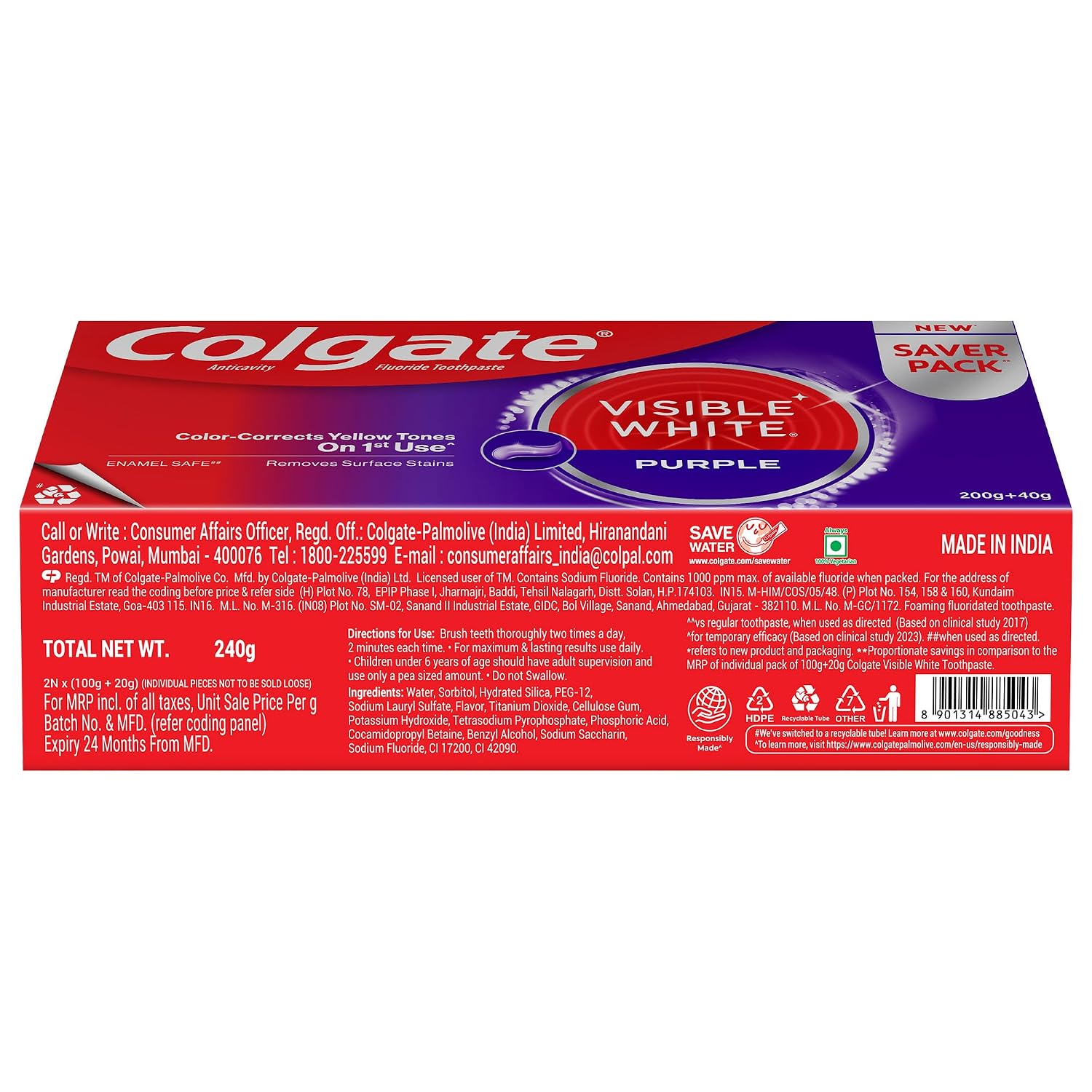 Colgate - Visible White - Purple - Toothpaste for Teeth Whitening