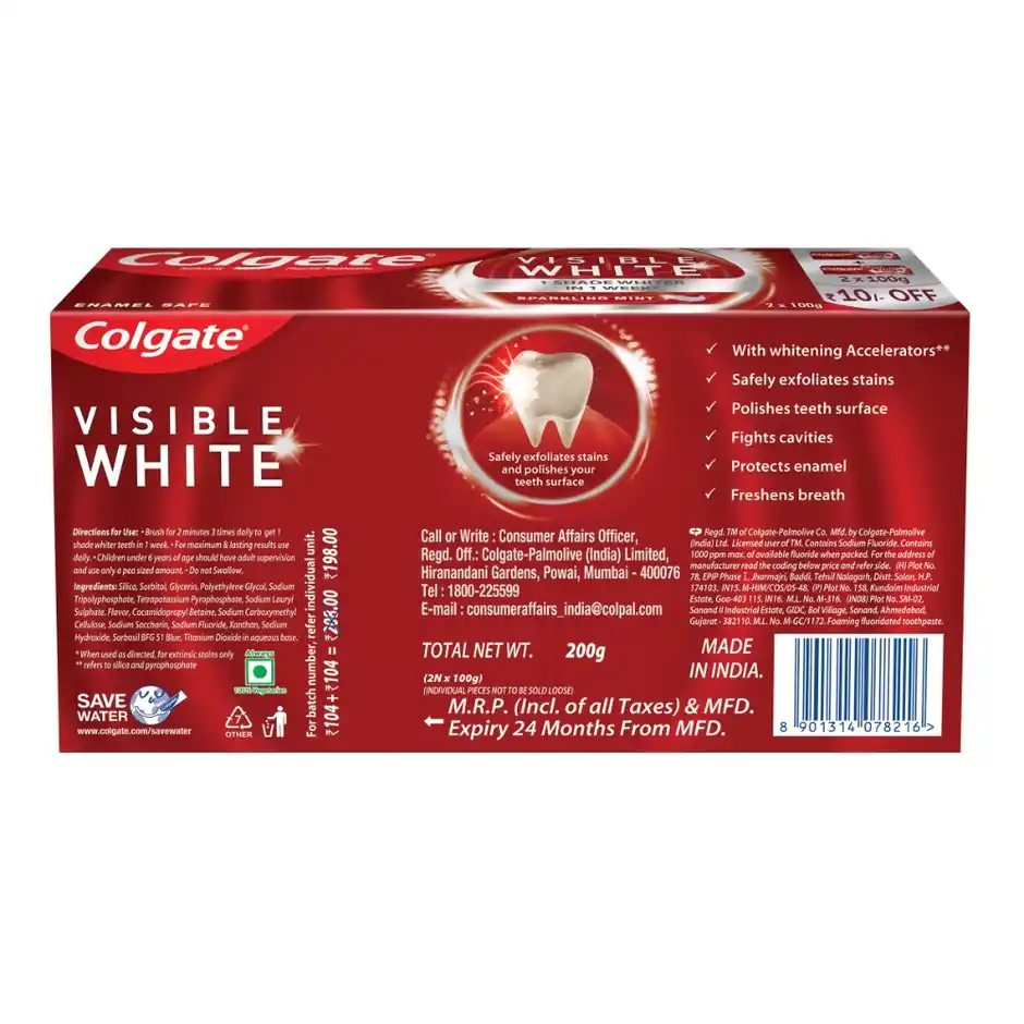 Colgate - Sparking Mint - Visible White-1 Shade Whiter - Toothpaste