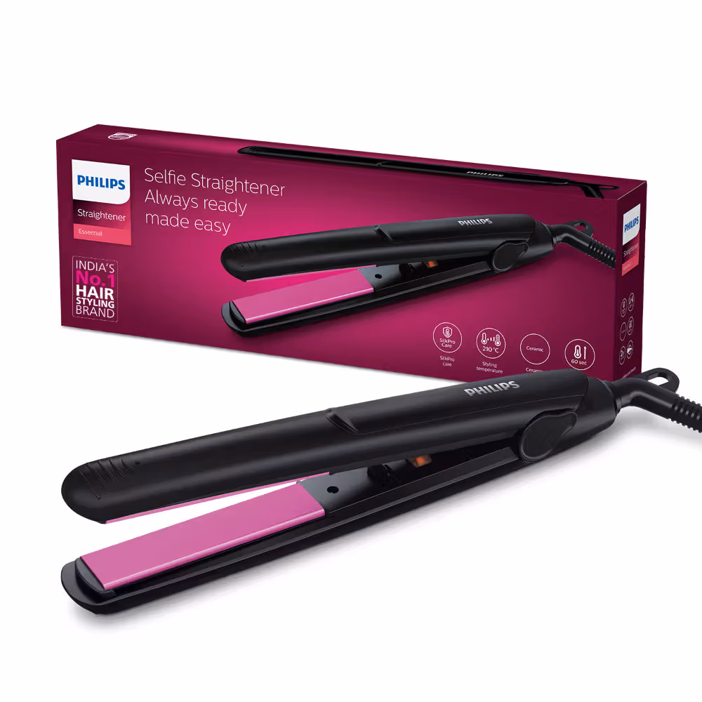 Philips - Selfie Hair Straightener - Minimized Heat Damage - Black